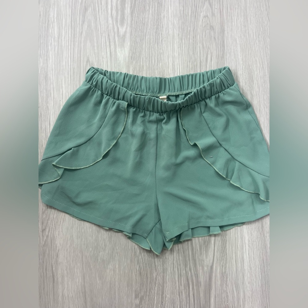 Tyche High Waist Green Ruffle Shorts